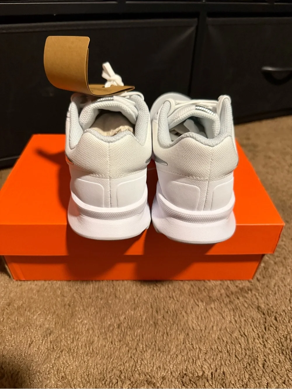 Nike Women's White Running Sneakers with Silver Metallic Swoosh. - Picture 3 of 6